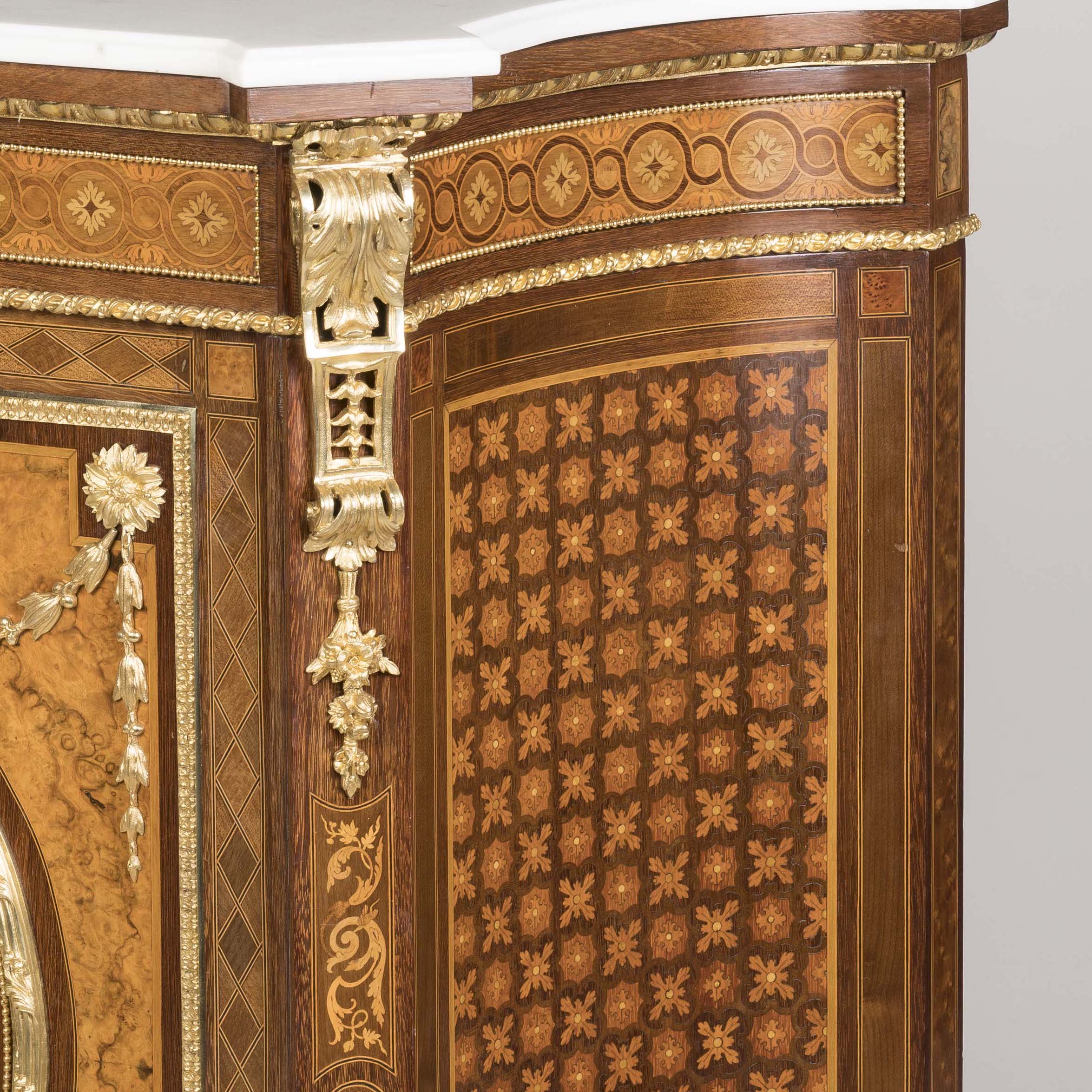 A Fine Pair of Louis XVI Style Marquetry Inlaid Meubles d'Appui